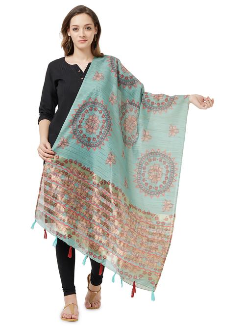 turquoise cotton dupatta - 16879384 - Very Small Image - 1