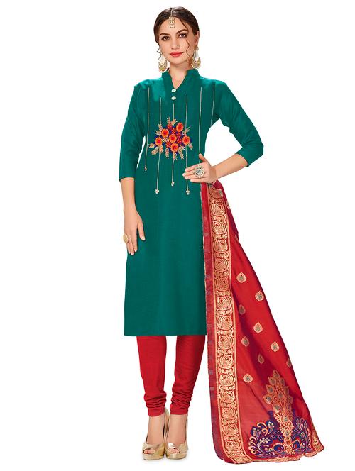 embroidered churidar unstitched suit - 16879688 - Very Small Image - 1