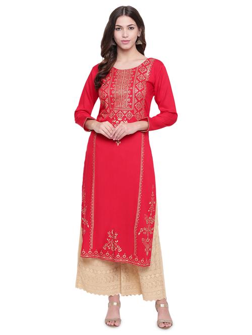 foil print straight kurta - 16880586 - Very Small Image - 1
