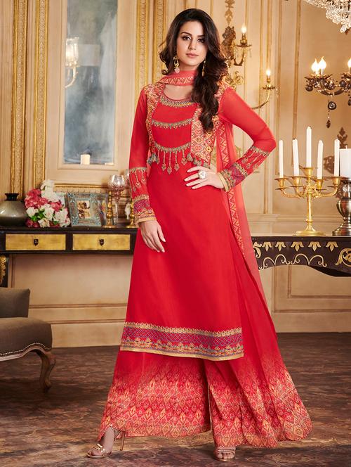 embroidered semi-stitched suit - 16880623 - Very Small Image - 1