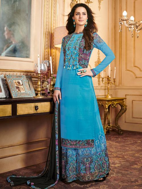 embroidered semi-stitched suit - 16880627 - Very Small Image - 1