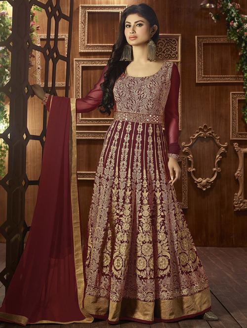 embroidered anarkali semi-stitched suit - 16880632 - Very Small Image - 1