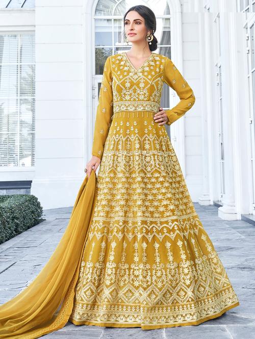 embroidered semi-stitched suit - 16880644 - Very Small Image - 1