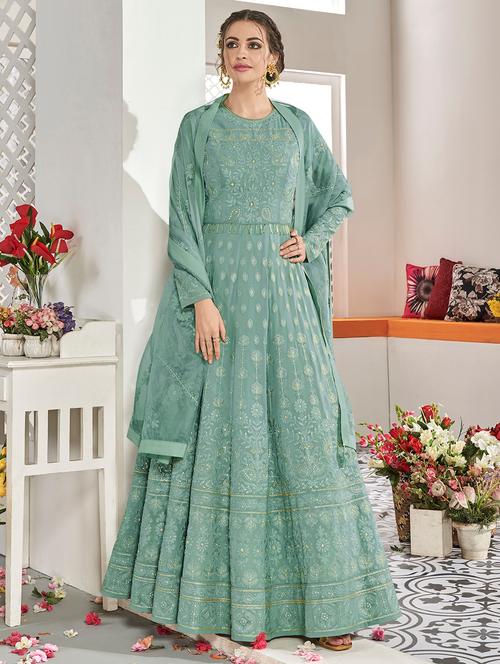 embroidered semi-stitched suit - 16880655 - Very Small Image - 1