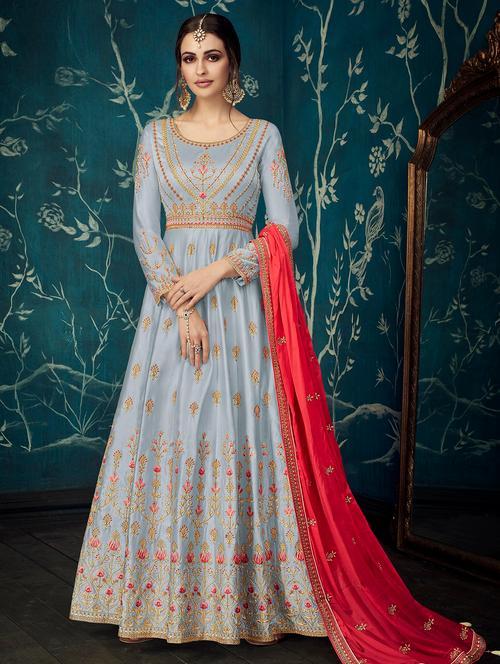 embroidered semi-stitched suit - 16880663 - Very Small Image - 1