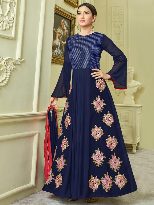 embroidered semi-stitched suit - 16880668 - Very Small Image - 1