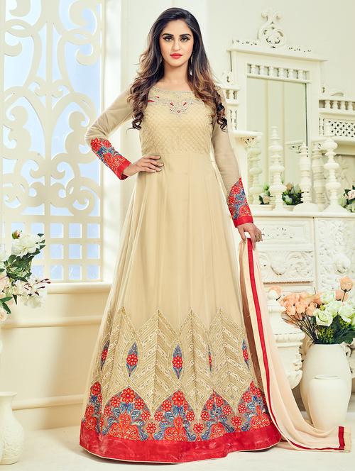embroidered semi-stitched suit - 16880680 - Very Small Image - 1