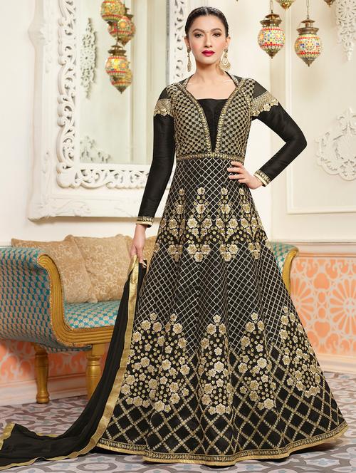 embroidered semi-stitched suit - 16880702 - Very Small Image - 1