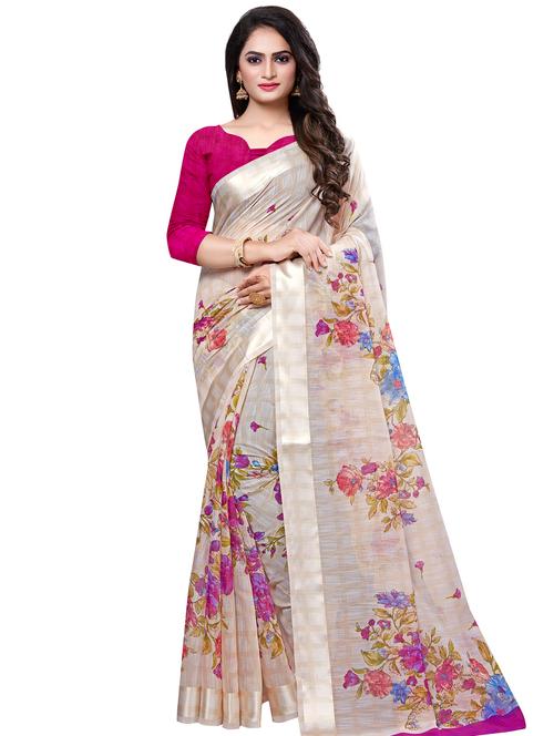 floral printed saree with blouse - 16881318 - Very Small Image - 1