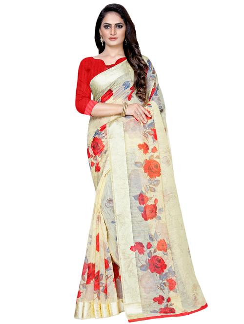floral printed saree with blouse - 16881384 - Very Small Image - 1