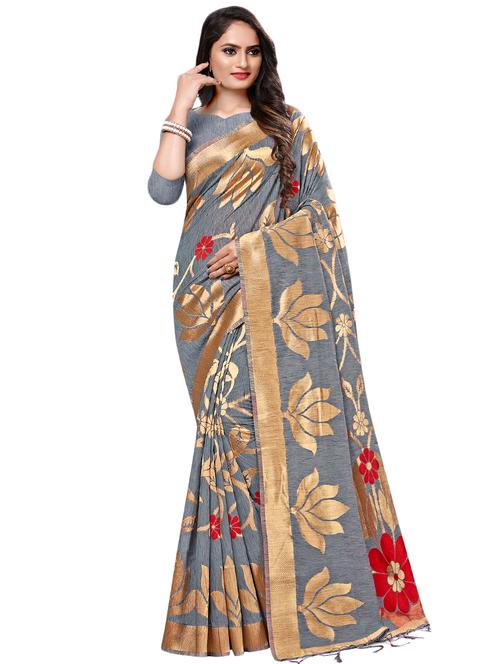 floral woven saree with blouse - 16881392 - Very Small Image - 1