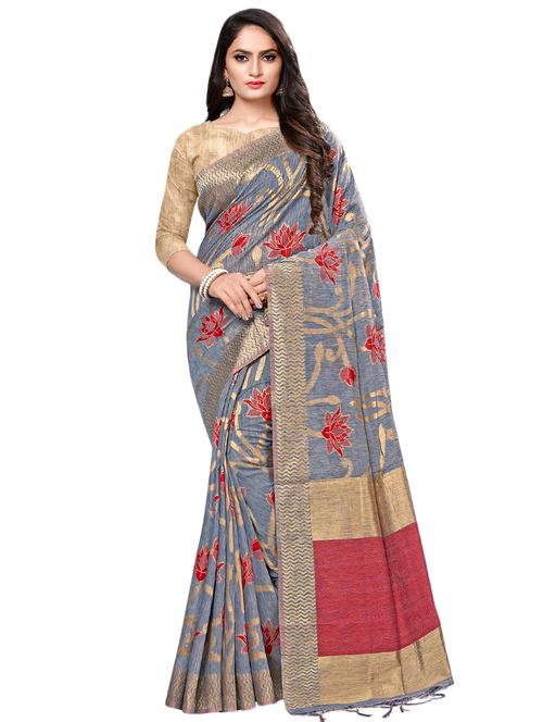 floral woven saree with blouse - 16881396 - Very Small Image - 1