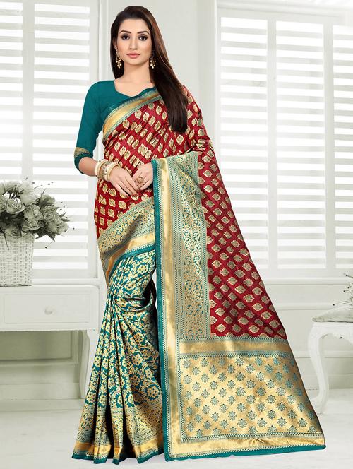 ethnic motifs half & half saree with blouse - 16881774 - Very Small Image - 1