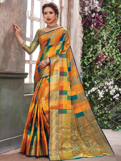 checkered banarasi saree - 16882068 - Very Small Image - 1