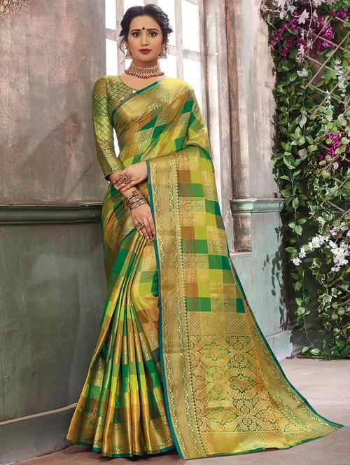 checkered banarasi saree - 16882069 - Very Small Image - 1