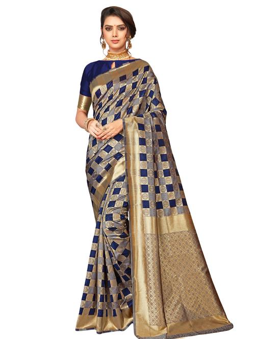 checkered bhagalpuri saree - 16882076 - Very Small Image - 1
