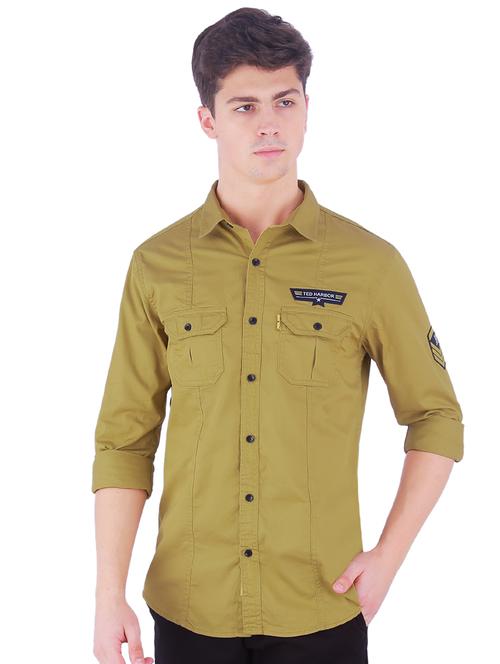 olive green solid casual shirt - 16882212 - Very Small Image - 1