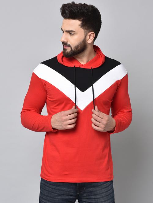 red color block hooded t-shirt - 16882946 - Very Small Image - 1