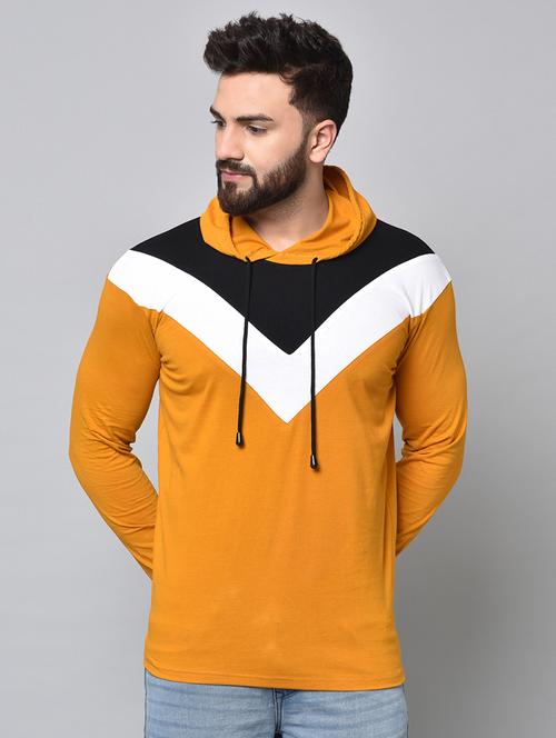 yellow color block hooded t-shirt - 16882954 - Very Small Image - 1