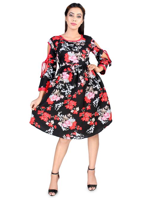 cut out sleeves floral a-line dress - 16883007 - Very Small Image - 1