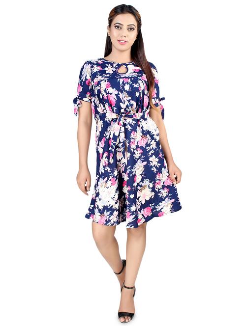 side tie up sleeves floral a-line dress - 16883013 - Very Small Image - 1