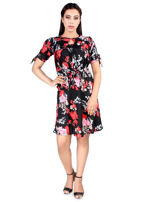 side tie up sleeves floral a-line dress - 16883015 - Very Small Image - 1