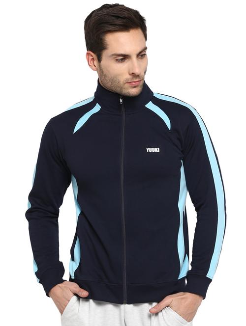 navy blue color block casual jacket - 16883164 - Very Small Image - 1