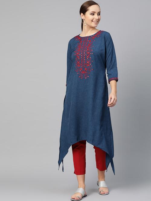 embroidered asymmetri kurta - 16883375 - Very Small Image - 1