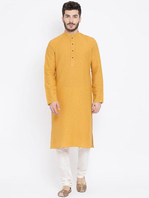 yellow solid long kurta - 16883458 - Very Small Image - 1