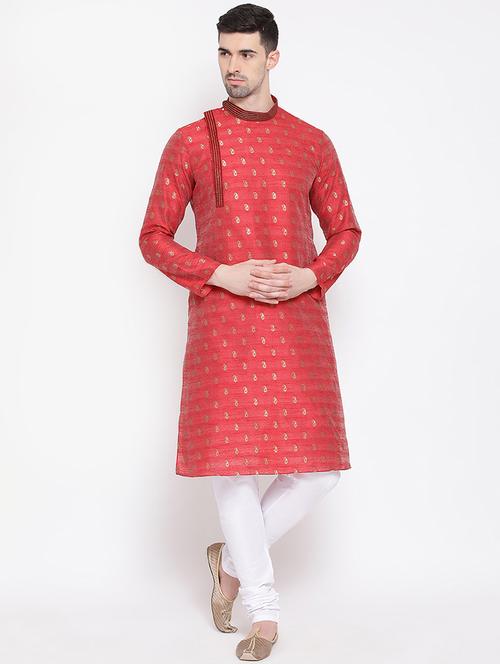 red jacquard kurta pyjama set - 16883484 - Very Small Image - 1
