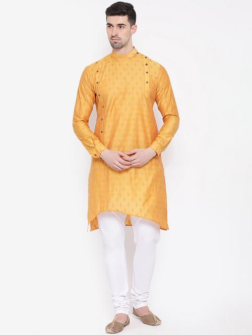 yellow jacquard kurta pyjama set - 16883485 - Very Small Image - 1