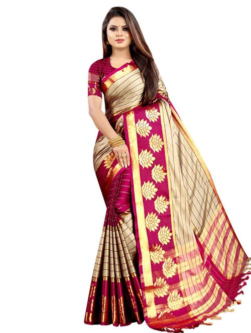 striped woven saree with blouse - 16883554 - Very Small Image - 1