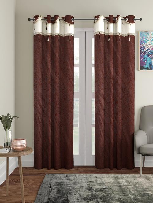 emboss brown polyester long door curtains set of 2 - 16883603 - Very Small Image - 1