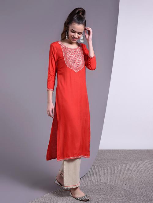 yoke embroidered straight kurta - 16883714 - Very Small Image - 1
