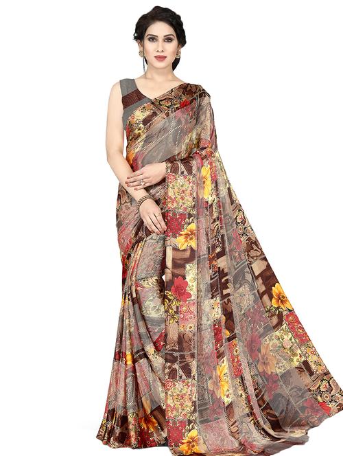 floral printed saree with blouse - 16884390 - Very Small Image - 1