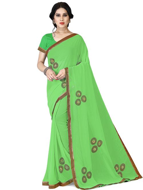 solid bordered saree with blouse - 16884408 - Very Small Image - 1