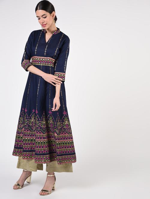 gold print anarkali kurta  - 16884486 - Very Small Image - 1