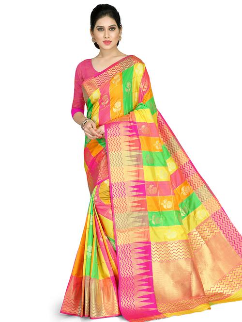 self design woven saree with blouse - 16884597 - Very Small Image - 1