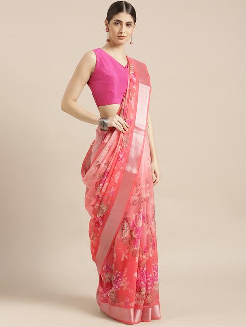 floral printed saree with blouse - 16884702 - Very Small Image - 1