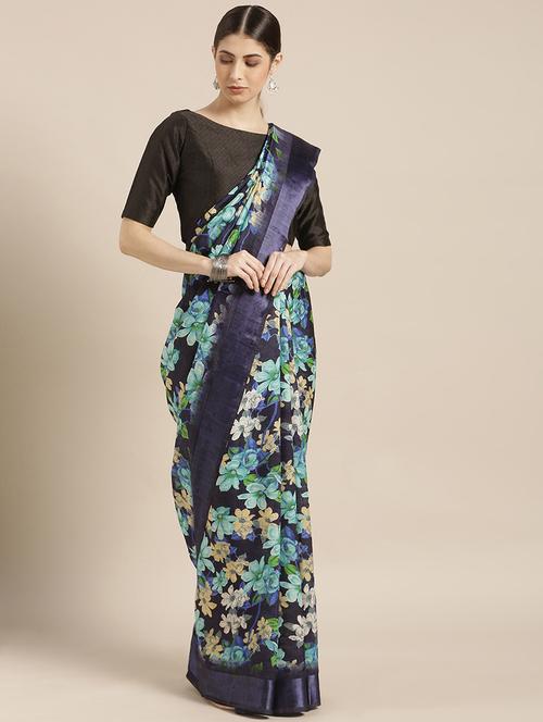 floral printed saree with blouse - 16884705 - Very Small Image - 1