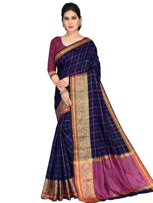 checkered woven saree with blouse - 16884734 - Very Small Image - 1