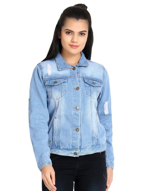 distressed washed denim jacket - 16884761 - Very Small Image - 1