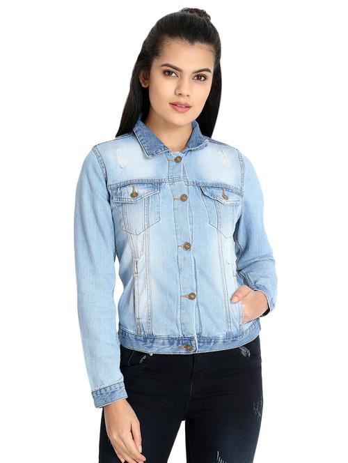distressed washed denim jacket - 16884768 - Very Small Image - 1