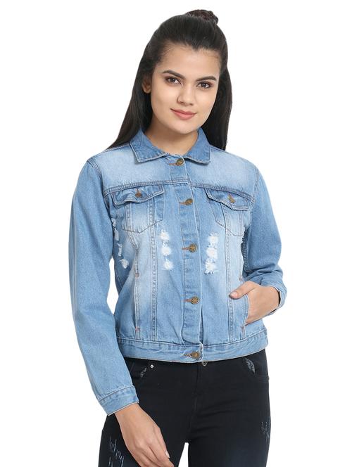 distressed washed denim jacket - 16884769 - Very Small Image - 1