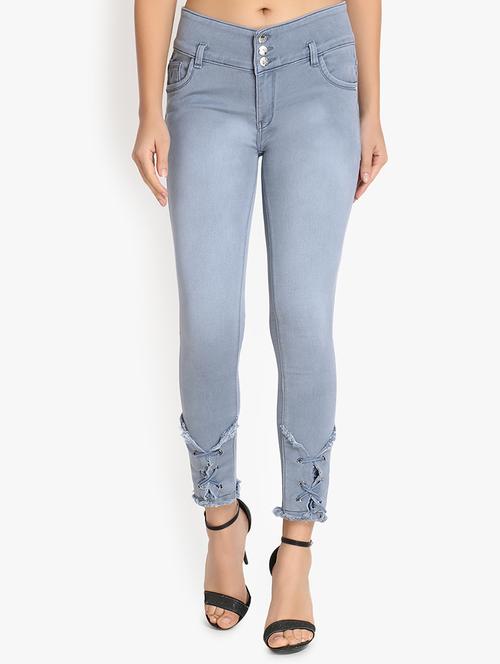 lace up hem high rise jeans - 16884952 - Very Small Image - 1