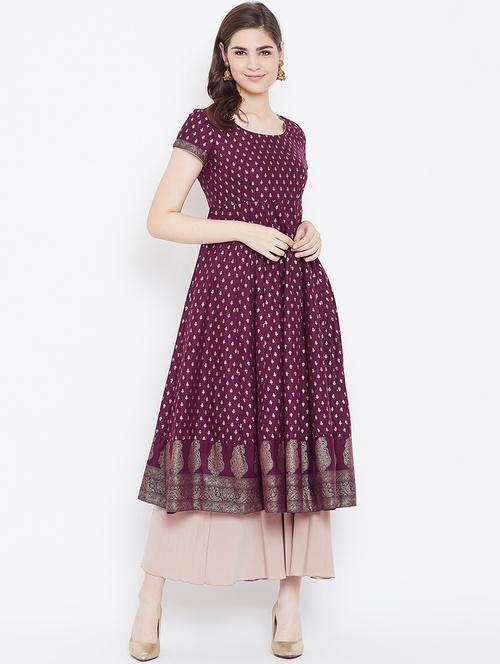 gold print anarkali kurta - 16884969 - Very Small Image - 1