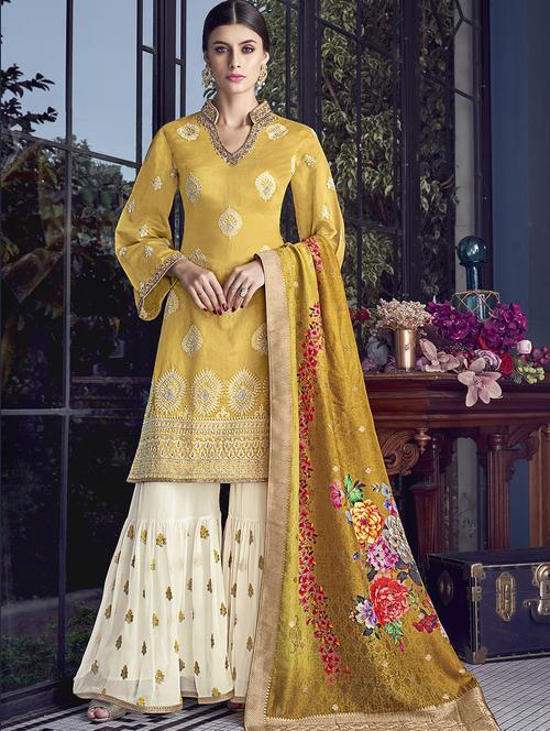 embroidered semi-stitched sharara suit - 16885078 - Very Small Image - 1