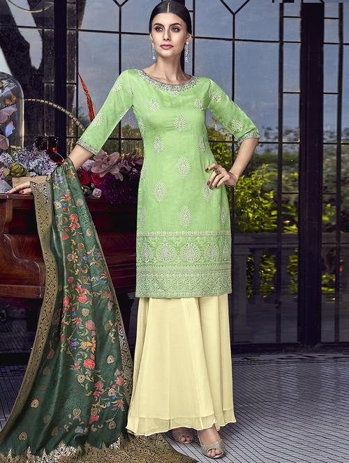 embroidered semi-stitched sharara suit - 16885083 - Very Small Image - 1
