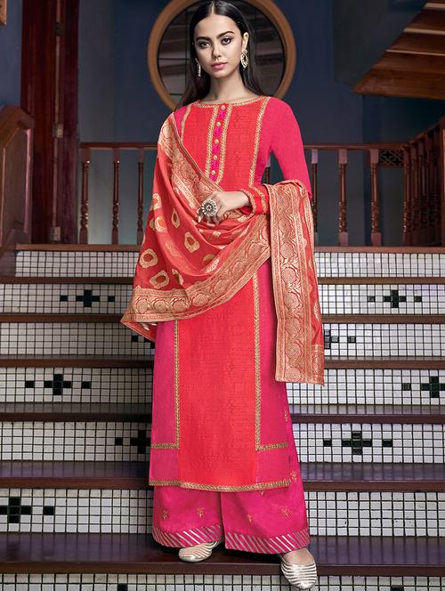 embroidered semi-stitched palazzo suit - 16885087 - Very Small Image - 1