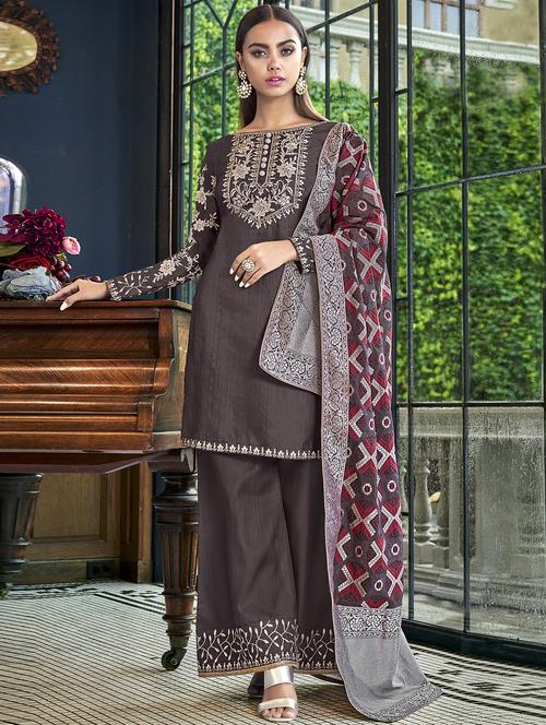 embroidered semi-stitched sharara suit - 16885089 - Very Small Image - 1